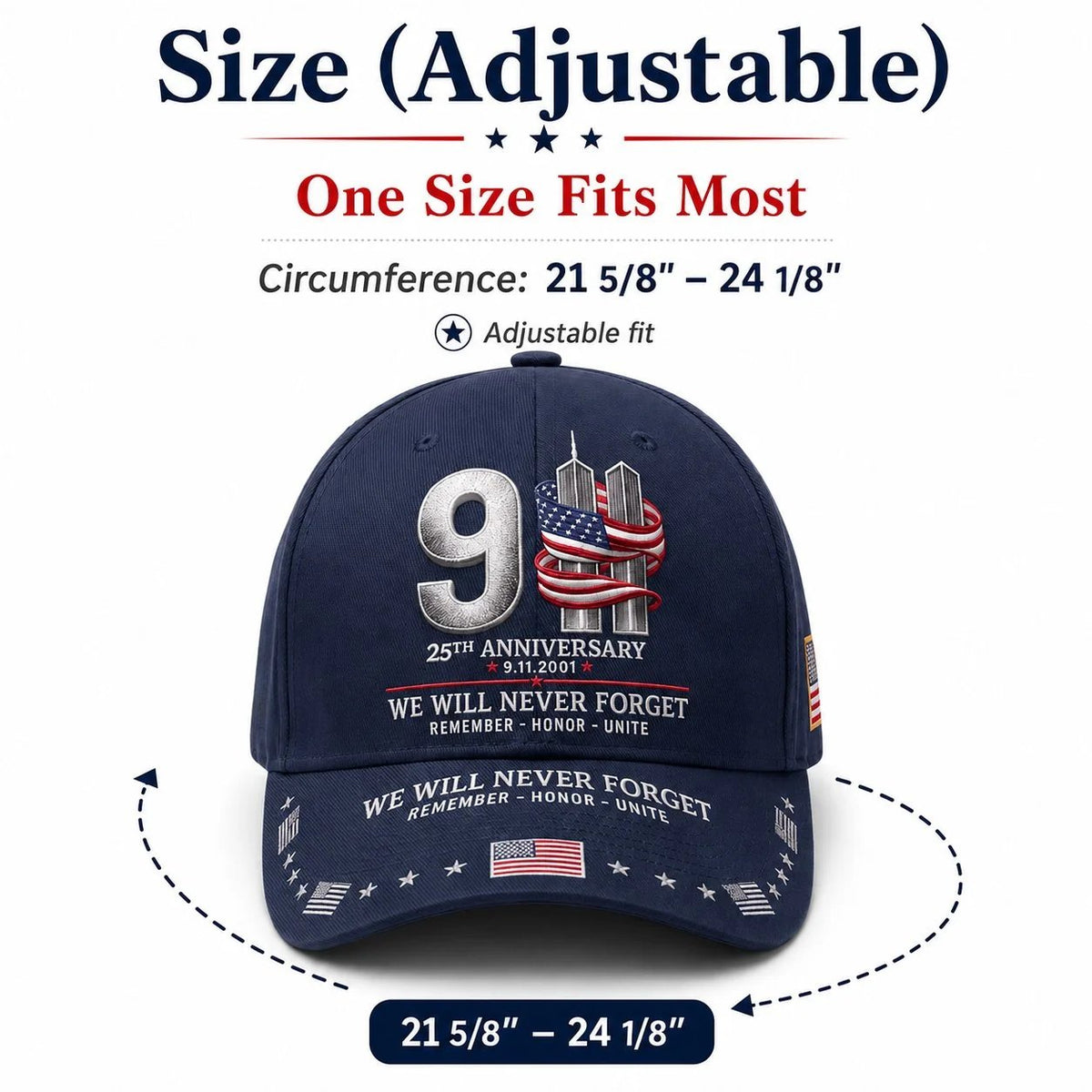 🔥LAST DAY 50% OFF - 9/11 25th Anniversary We Will Never Forget Memorial Baseball Cap – Unisex Patriotic Memorial Hat🧢Printed Polyester Fabric