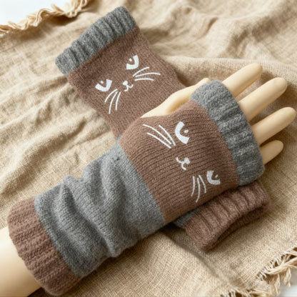 🎁🔥❄️Women’s Knitted Fingerless Gloves with Cute Cat – Cozy, Stylish & Practical Winter Hand Warmers 🐾