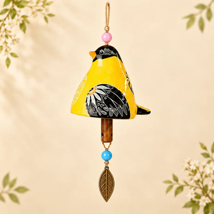 Hand-Painted Resin Bird Wind Chime, Colorful Folk Art Garden Hanging Decor