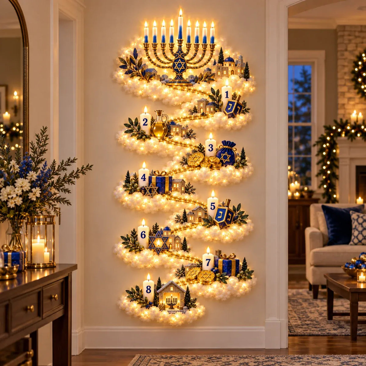 🕎 Hanukkah Festival of Lights Wall Decor Collection – 4 Glowing Designs Celebrating Eight Nights of Light ✨