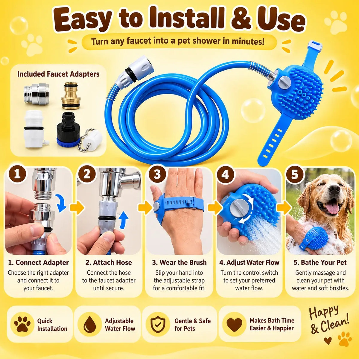 🐾2-in-1 Pet Bathing & Massage Sprayer Tool – Universal Faucet Grooming Sprayer for Dogs & Cats
