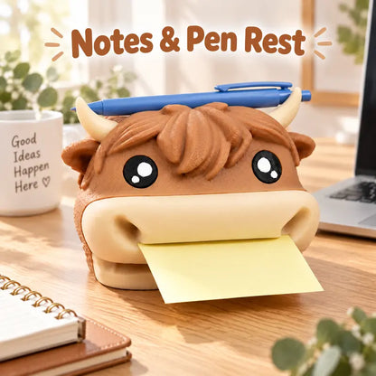 🐮Cute Highland Cow Sticky Note Holder & Pen Rest – Desktop Organizer & Office Gift
