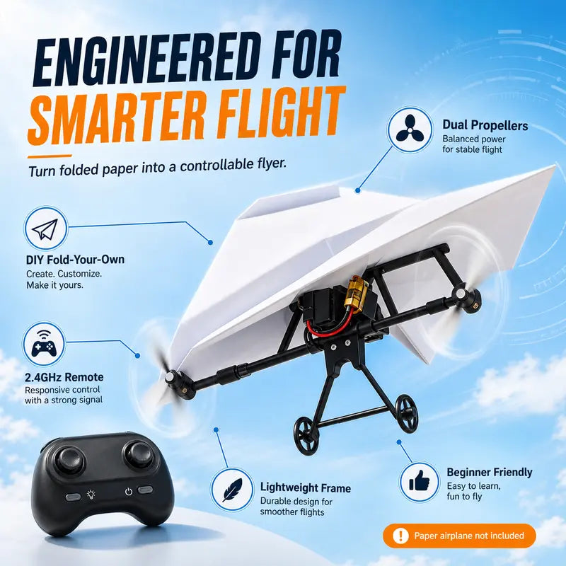 STEM RC Paper Airplane Kit – Gyroscope Stabilized with Dual Propellers