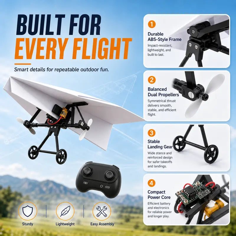 STEM RC Paper Airplane Kit – Gyroscope Stabilized with Dual Propellers