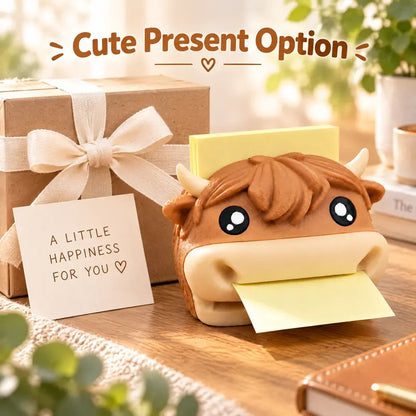 🐮Cute Highland Cow Sticky Note Holder & Pen Rest – Desktop Organizer & Office Gift