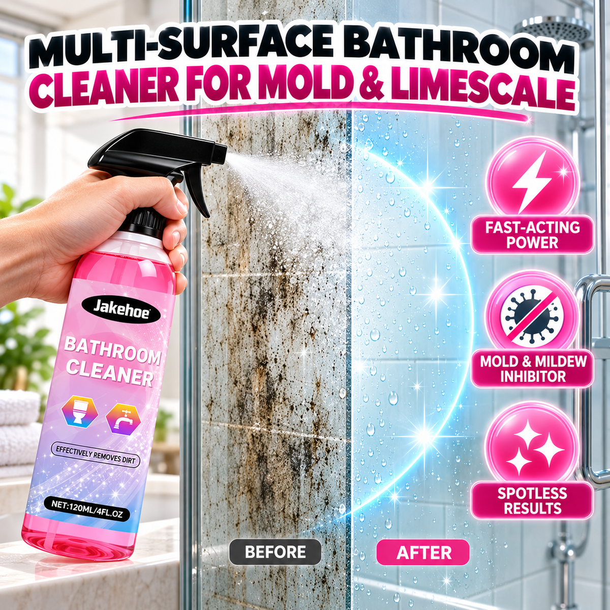❄️Summerfresh 50% OFF!✨Bathroom Limescale & Mould Stain Cleaner – Multi-Surface Spray