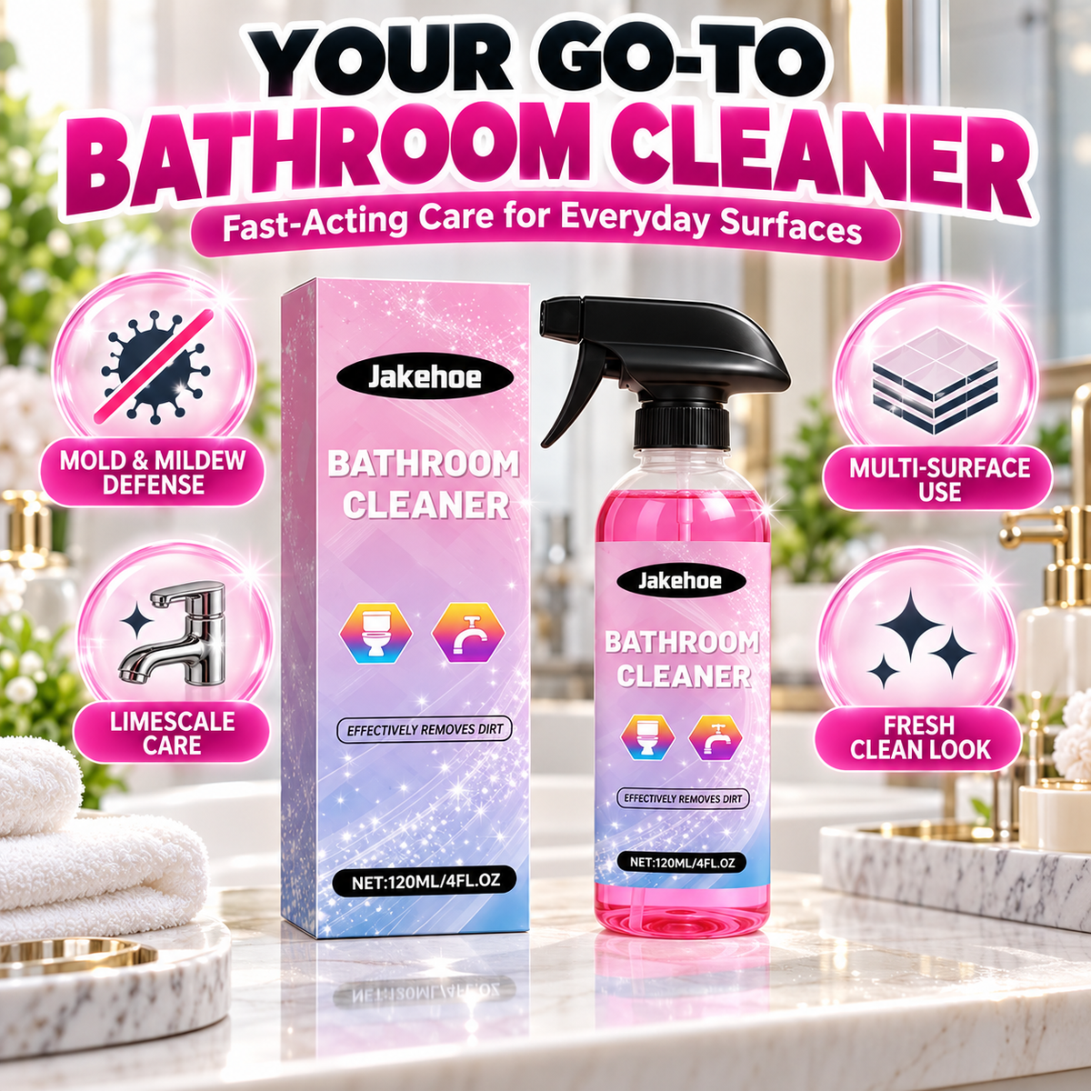 ❄️Summerfresh 50% OFF!✨Bathroom Limescale & Mould Stain Cleaner – Multi-Surface Spray