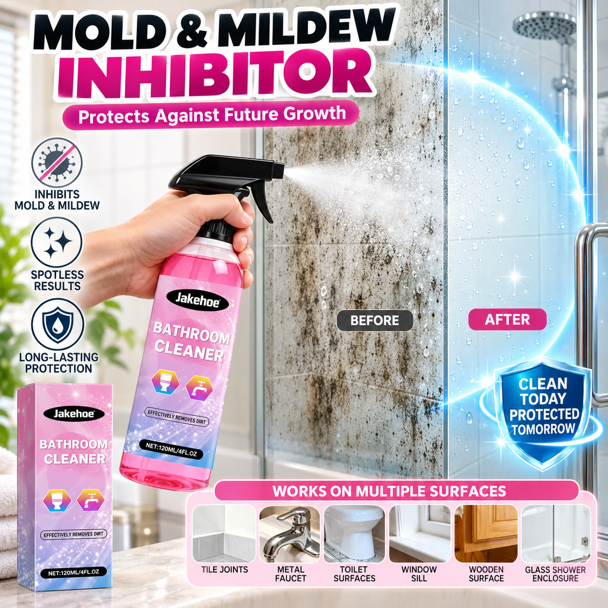 ❄️Summerfresh 50% OFF!✨Bathroom Limescale & Mould Stain Cleaner – Multi-Surface Spray