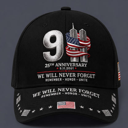 🔥LAST DAY 50% OFF - 9/11 25th Anniversary We Will Never Forget Printed Memorial Baseball Cap – Unisex Patriotic Memorial Hat🧢