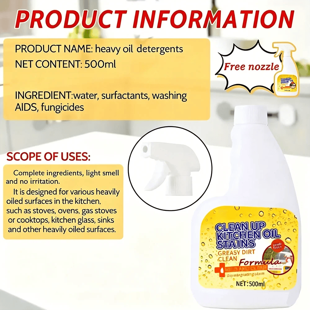 🎉 Heavy Duty Kitchen Degreaser Spray Lasting Effect Heavy Oil Cleaner Stain Removal Liquid for Kitchen