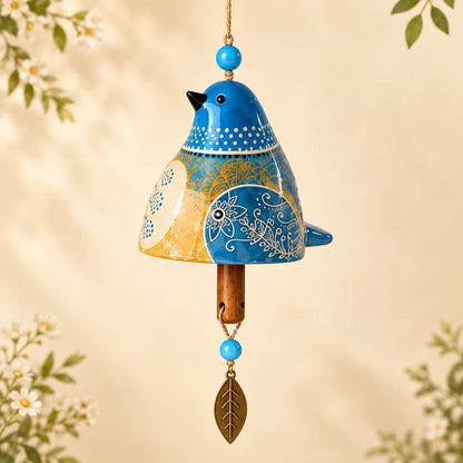 Hand-Painted Resin Bird Wind Chime, Colorful Folk Art Garden Hanging Decor
