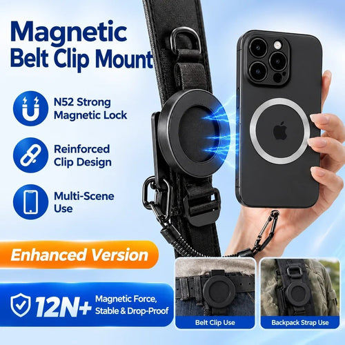 Tactical Magnetic Quick-Release Phone Mount — EDC Belt & Backpack Holster with Anti-Drop Coil Lanyard