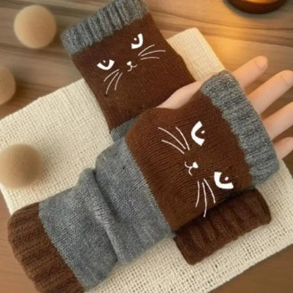 🎁🔥❄️Women’s Knitted Fingerless Gloves with Cute Cat – Cozy, Stylish & Practical Winter Hand Warmers 🐾