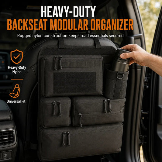 🎉🚗 Tactical Car Backseat Organizer: Heavy-Duty Nylon, Webbed Loops, Buckled Straps, Universal Fit