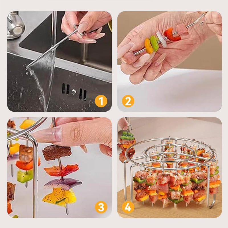 🔥 Griglia spiedini per friggitrice ad aria | Cottura uniforme a 360°, croccante e succoso! 🍢