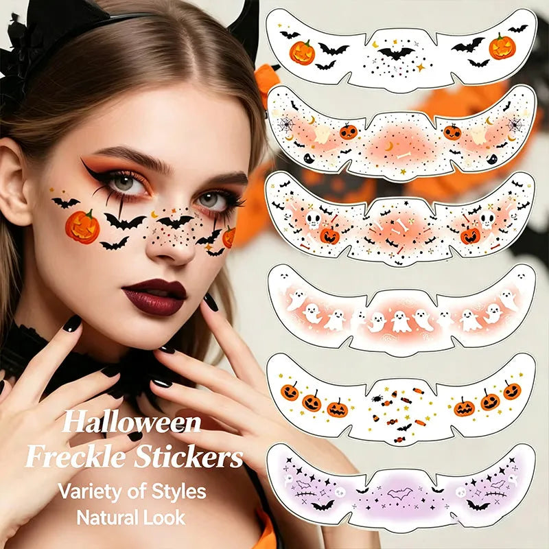 🎃 Halloween Style ✨ Pumpkin, Bat & Moon Temporary Face Tattoo Stickers for Spooky Party Looks
