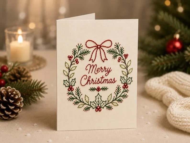 ⭐ 50% OFF - 🌲 🪡 Christmas Hand Embroidery Card DIY Kit | Stitch Your Way Into the Christmas Spirit ✨ 🎁
