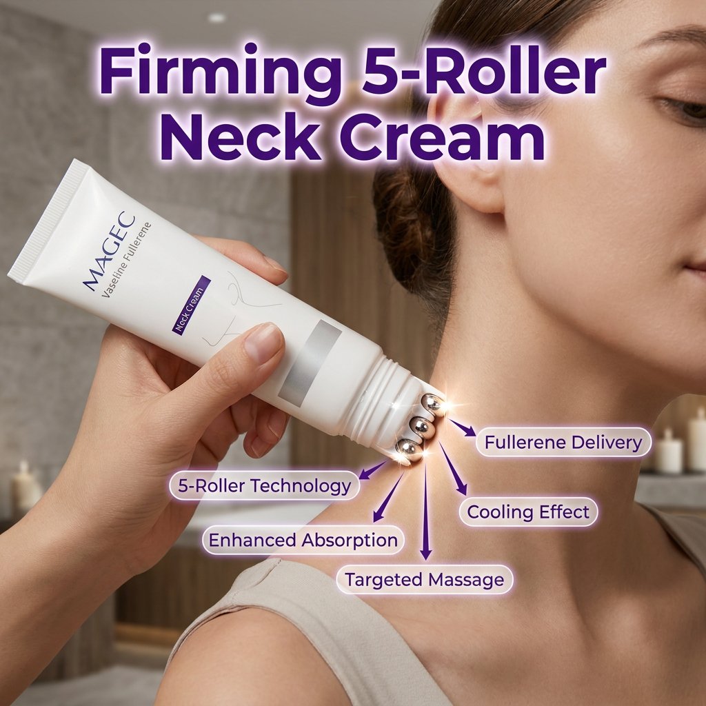 💦Reduces Wrinkles and Double Chin,Five Rollers for All Around Massage,Neck Firming Cream