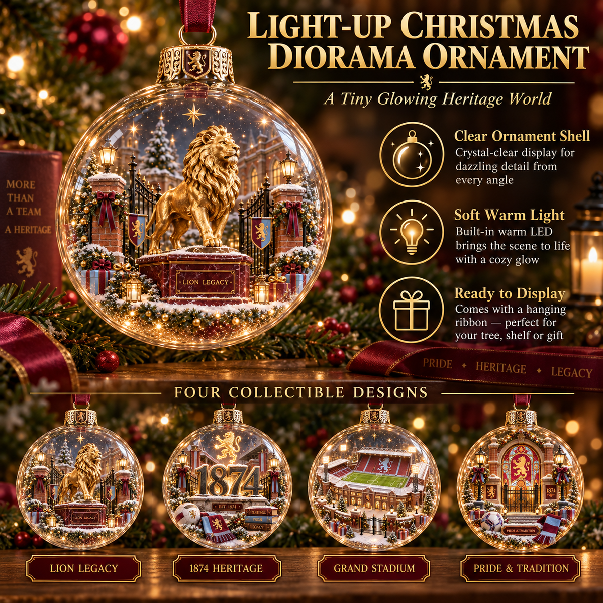 🎄 Pride & Tradition Light-Up Football Christmas Globe Ornament