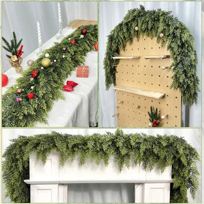 🎄 2-Pack 6ft Real Touch Artificial Cedar Garland | Lifelike Winter Pine Greenery for Christmas Mantle, Table & Wall Decor