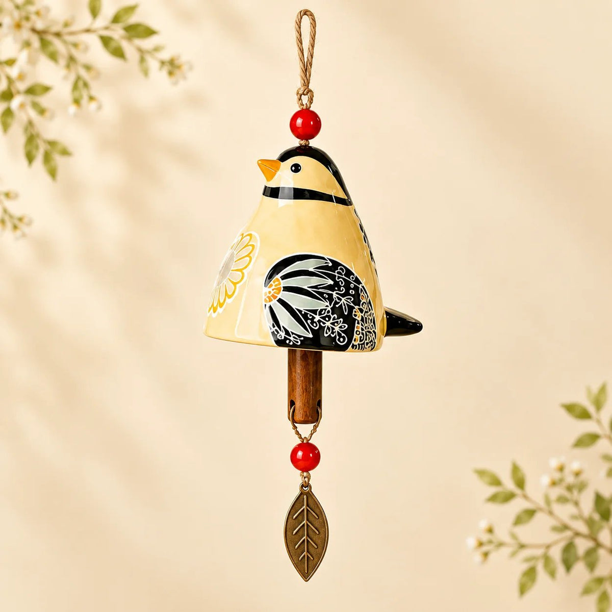 Hand-Painted Resin Bird Wind Chime, Colorful Folk Art Garden Hanging Decor