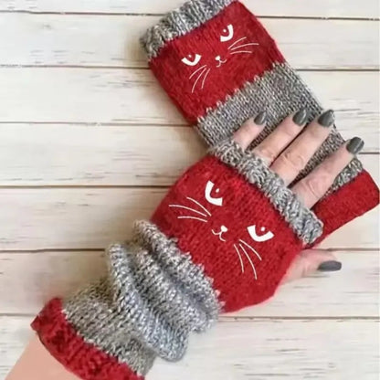 🎁🔥❄️Women’s Knitted Fingerless Gloves with Cute Cat – Cozy, Stylish & Practical Winter Hand Warmers 🐾