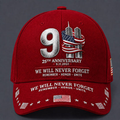 🔥LAST DAY 50% OFF - 9/11 25th Anniversary We Will Never Forget Printed Memorial Baseball Cap – Unisex Patriotic Memorial Hat🧢