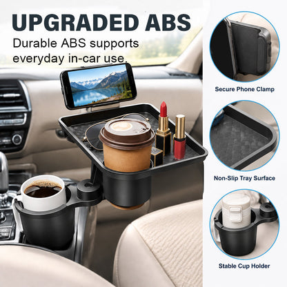 🚗Car Cup Holder Tray with Phone Stand and Extra Cup Holde Adjustable Car Cup Holder Tray with Expander Base