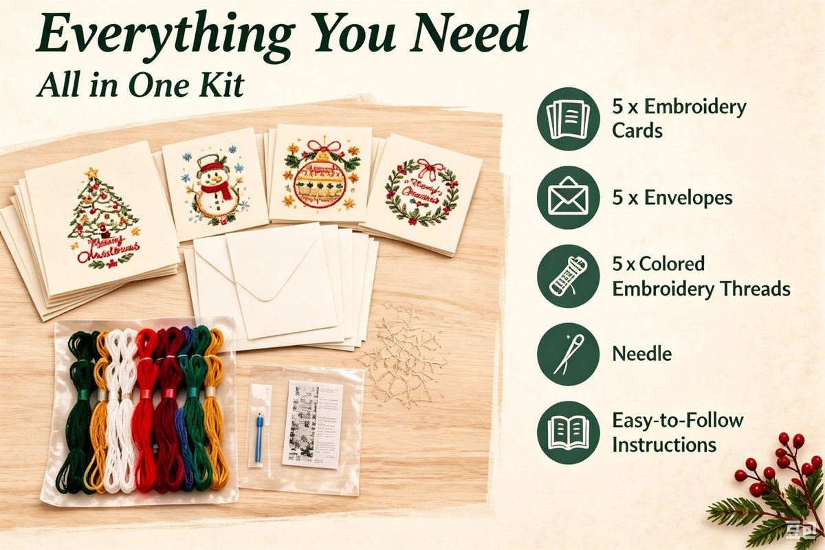 ⭐ 50% OFF - 🌲 🪡 Christmas Hand Embroidery Card DIY Kit | Stitch Your Way Into the Christmas Spirit ✨ 🎁