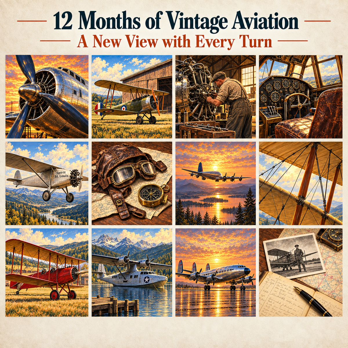 ✈️ For the Love of Flight — 2027 Vintage Aviation Wall Calendar