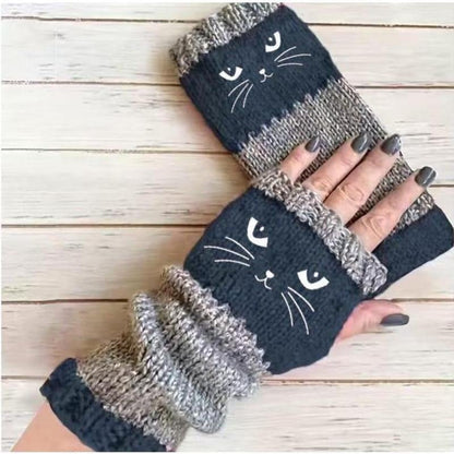 🎁🔥❄️Women’s Knitted Fingerless Gloves with Cute Cat – Cozy, Stylish & Practical Winter Hand Warmers 🐾