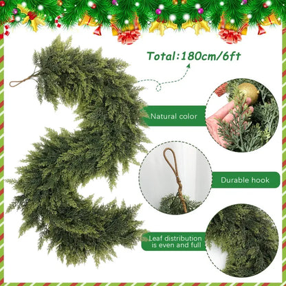 🎄 2-Pack 6ft Real Touch Artificial Cedar Garland | Lifelike Winter Pine Greenery for Christmas Mantle, Table & Wall Decor