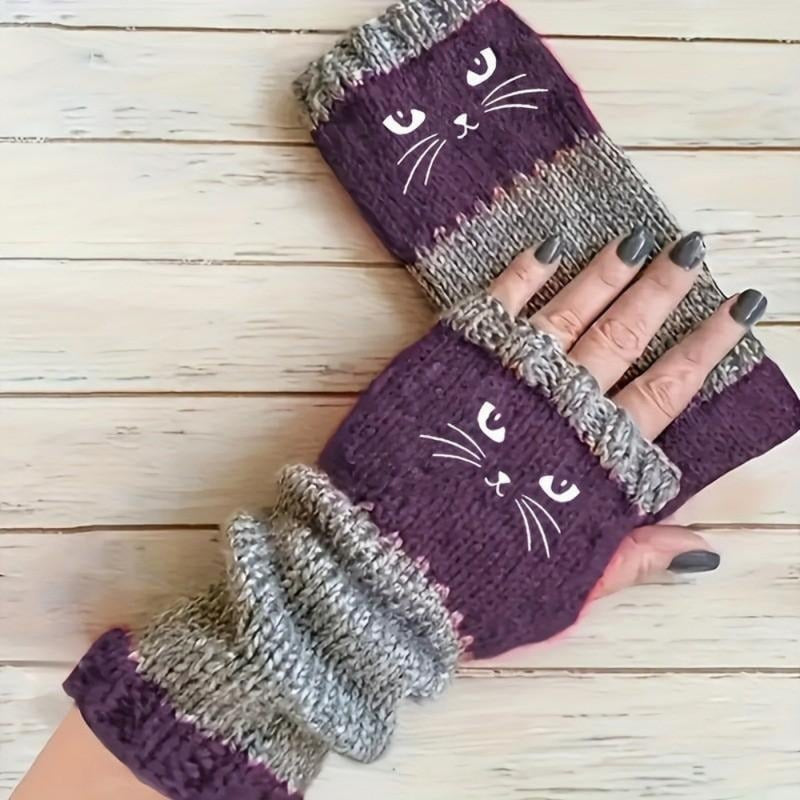 🎁🔥❄️Women’s Knitted Fingerless Gloves with Cute Cat – Cozy, Stylish & Practical Winter Hand Warmers 🐾