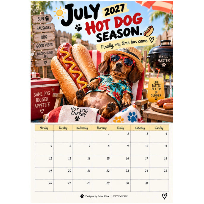 TYIIMAX™ 2027 Funny Dachshund Wall Calendar – Sarcastic Sausage Dog Calendar, A4 Monthly Dog Lover Gift