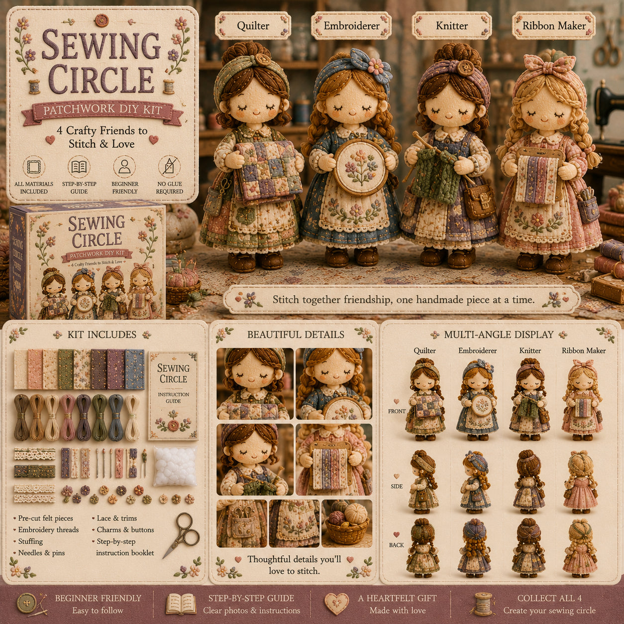 🎁🧵 Collezione Tiny Worlds – Serie Kit Fai Da Te Patchwork