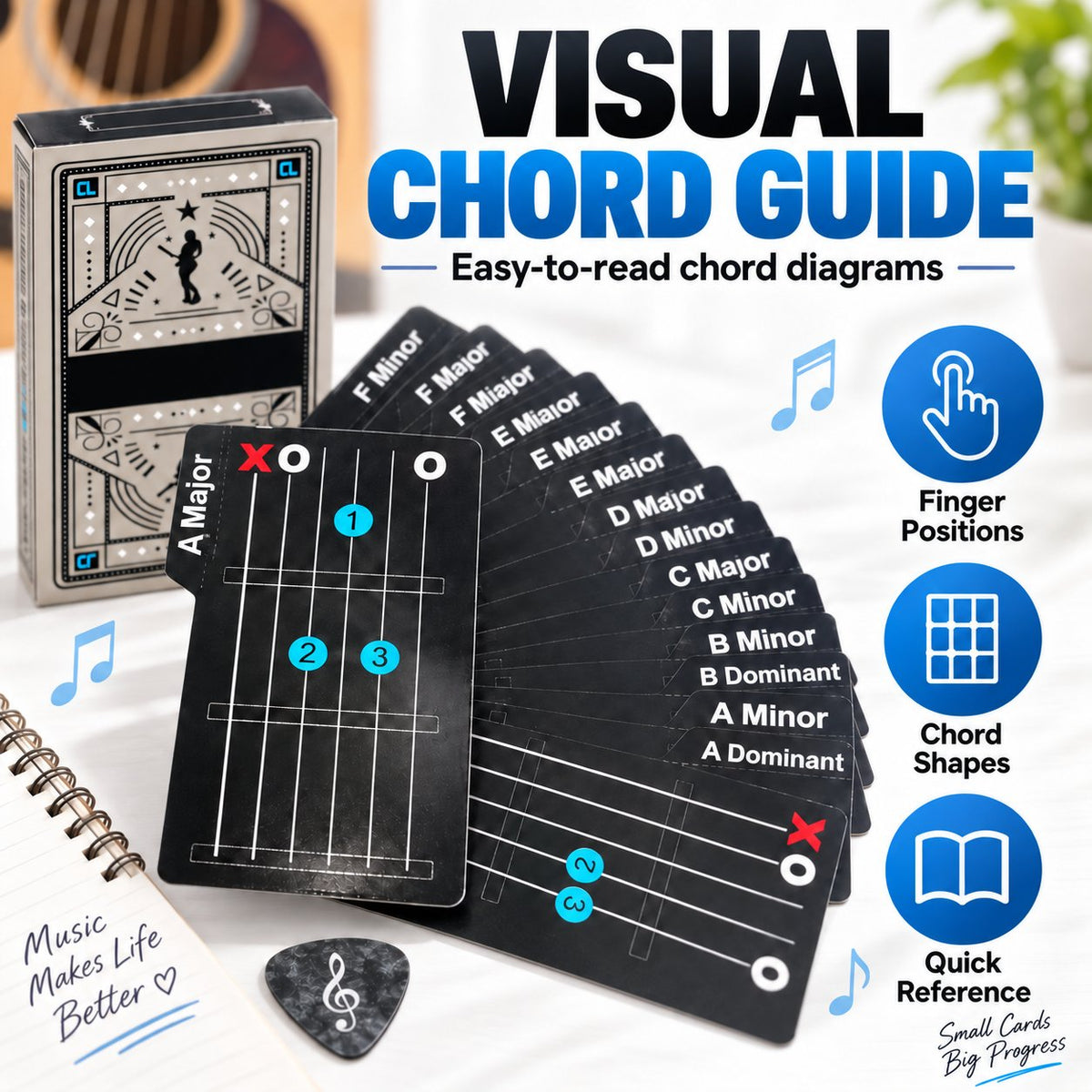 🎉🎸✨ Guitar Chord Cards — Learn Chords Faster & Master Your Guitar Skills Easier!