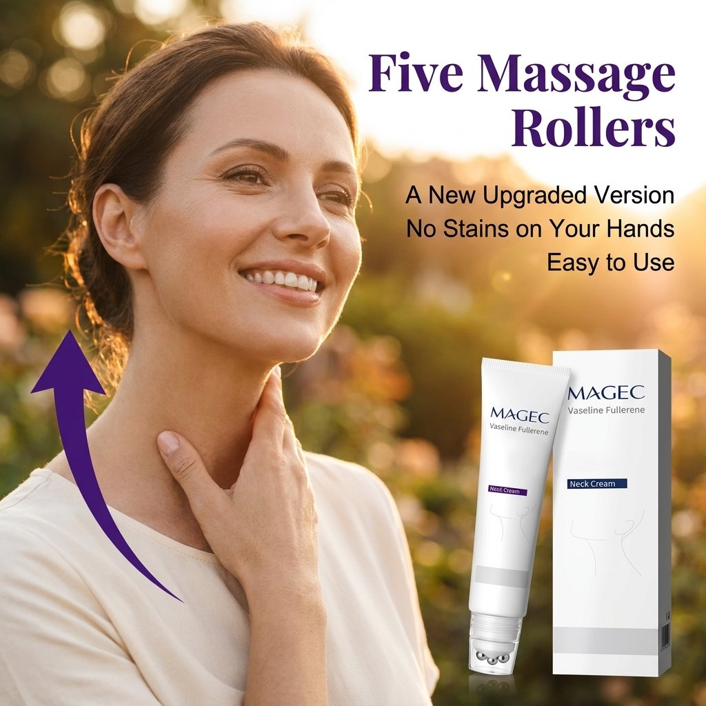 💦Reduces Wrinkles and Double Chin,Five Rollers for All Around Massage,Neck Firming Cream