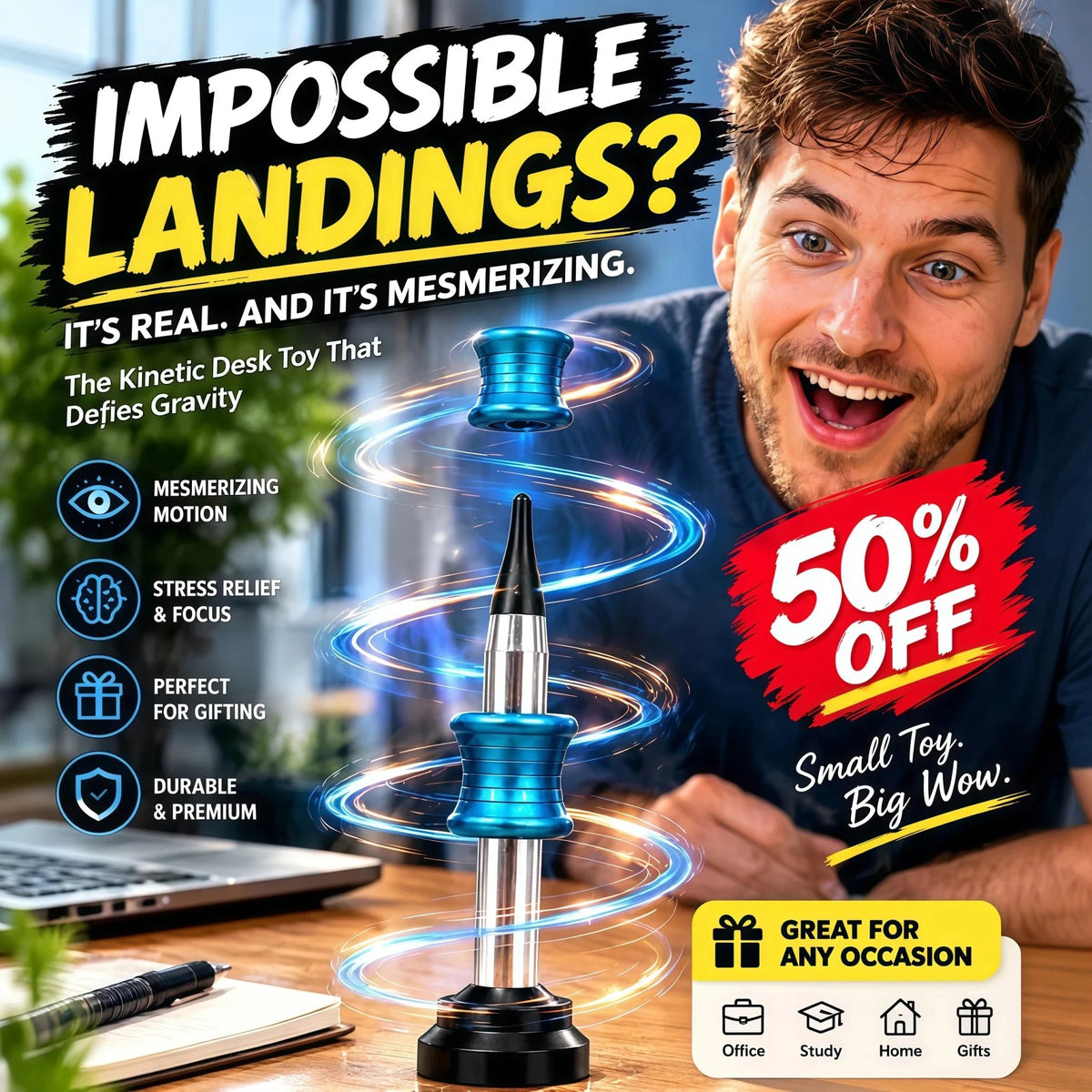 BUY 1 GET 1 FREE 🎉Say Goodbye to Desk Stress! 👋Kinetic Desk toy That Performs Impossible Landing