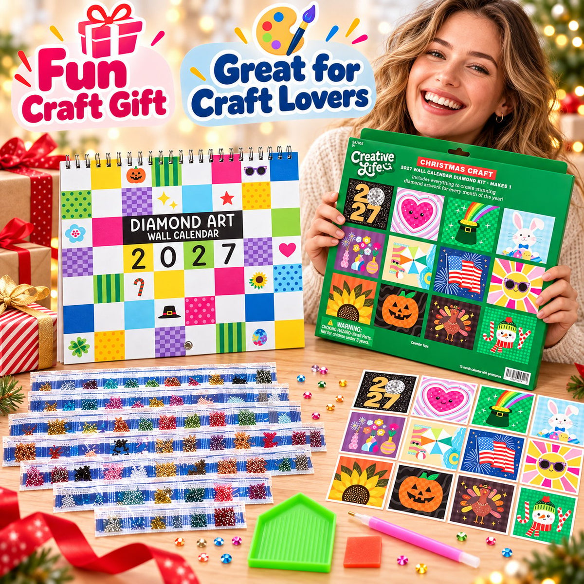 💎 2027 Diamond Art Wall Calendar Kit | 12 Monthly Designs + Complete Gem Tools ✨