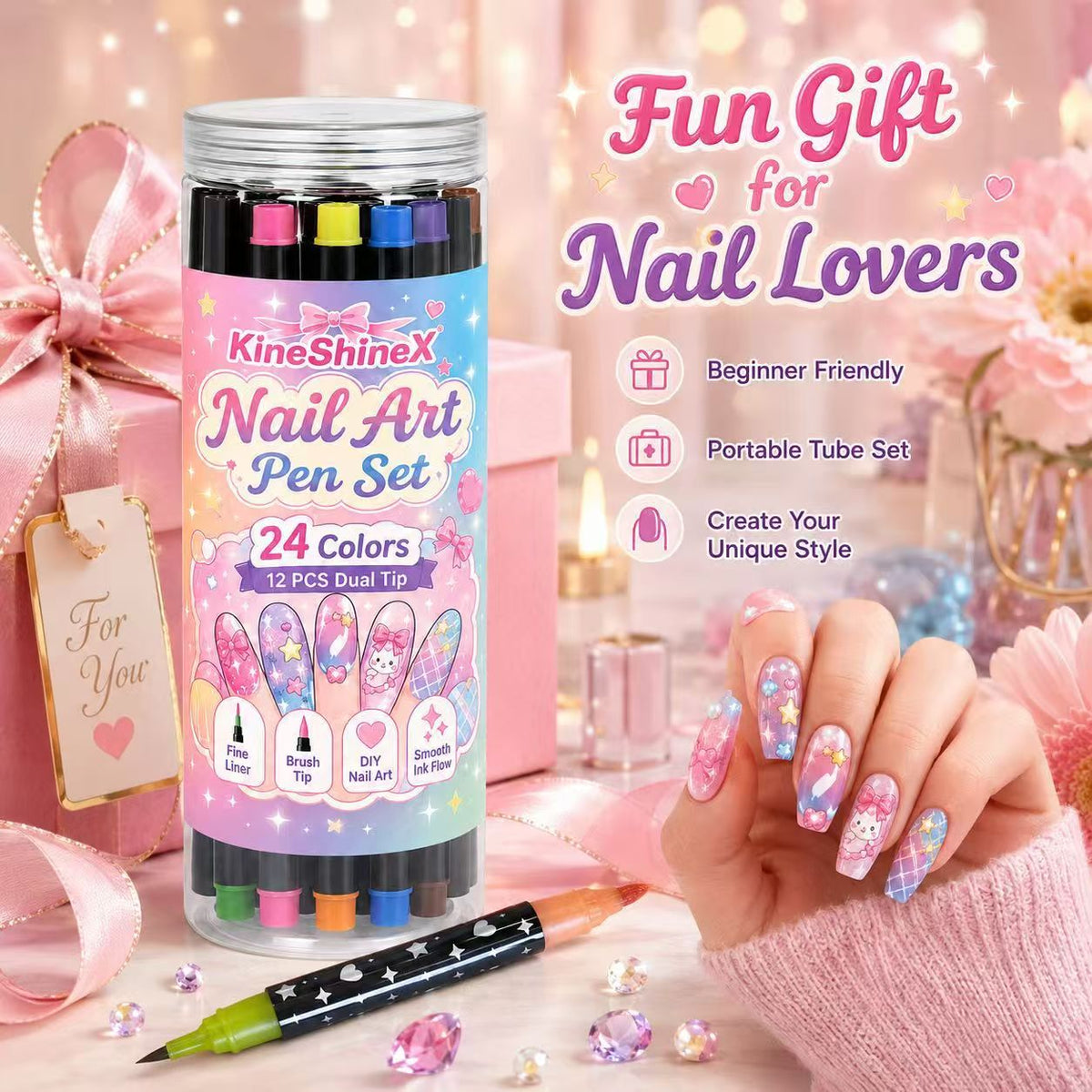 🎉Over 35k+ Sold!💅🎨24‑Colors Dual‑Ended Nail Art Pens‑DIY Manicure Drawing Set🎁