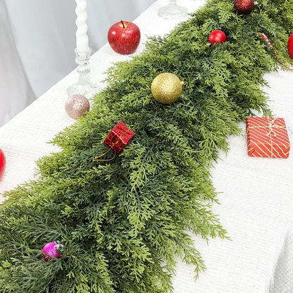 🎄 2-Pack 6ft Real Touch Artificial Cedar Garland | Lifelike Winter Pine Greenery for Christmas Mantle, Table & Wall Decor