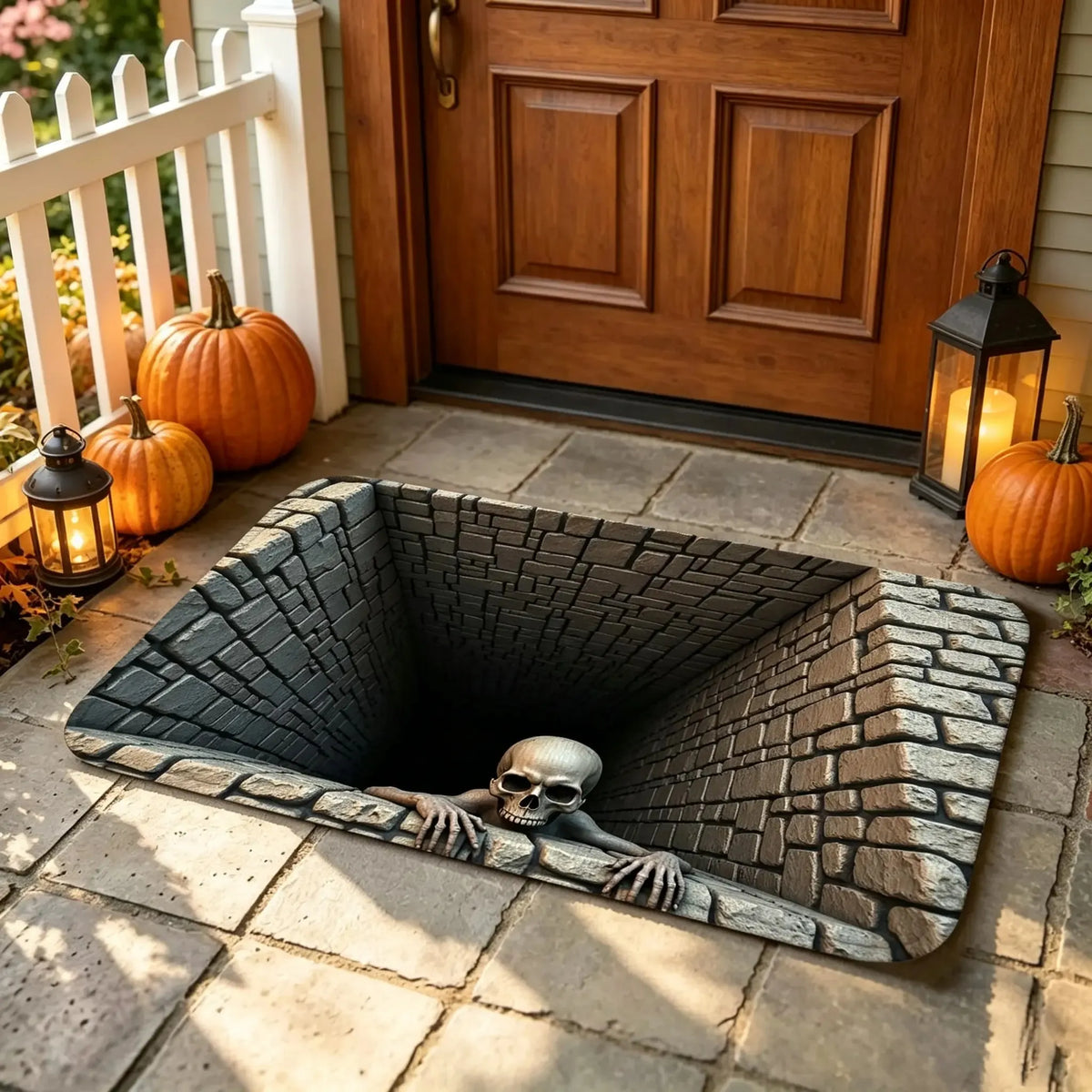 🎃 Halloween Front Door Mat – Visual Skull & Clown Horror Rug 💀