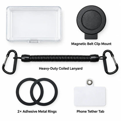 Tactical Magnetic Quick-Release Phone Mount — EDC Belt & Backpack Holster with Anti-Drop Coil Lanyard