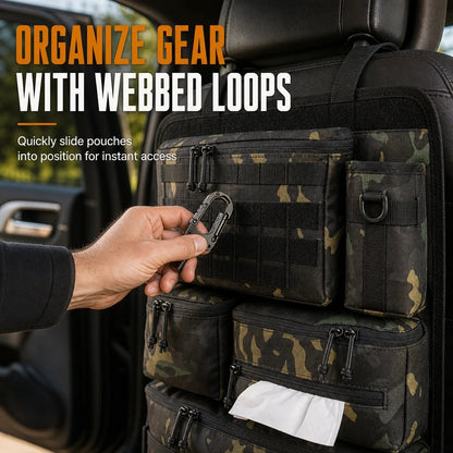 🎉🚗 Tactical Car Backseat Organizer: Heavy-Duty Nylon, Webbed Loops, Buckled Straps, Universal Fit