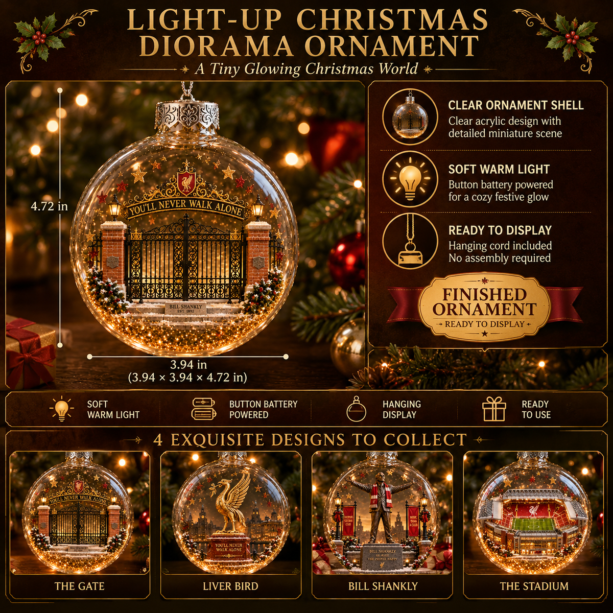 🎄 Light-Up Football Heritage Diorama Ornament