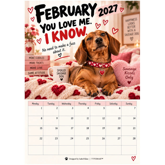 TYIIMAX™ 2027 Funny Dachshund Wall Calendar – Sarcastic Sausage Dog Calendar, A4 Monthly Dog Lover Gift