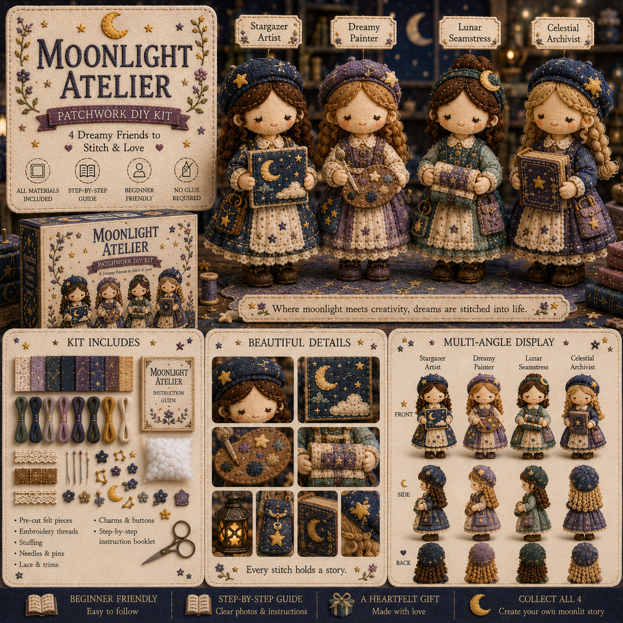 🎁🧵 Collezione Tiny Worlds – Serie Kit Fai Da Te Patchwork