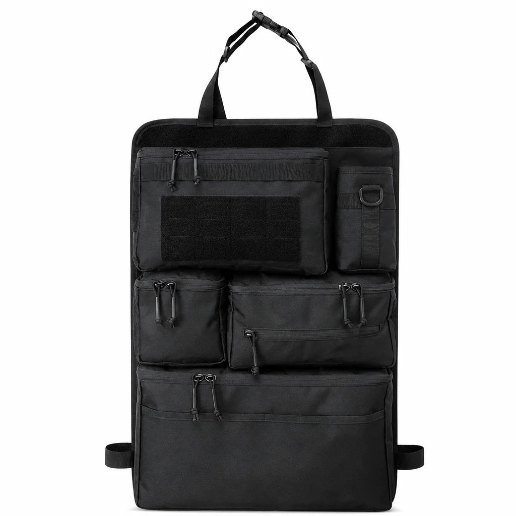 🎉🚗 Tactical Car Backseat Organizer: Heavy-Duty Nylon, Webbed Loops, Buckled Straps, Universal Fit