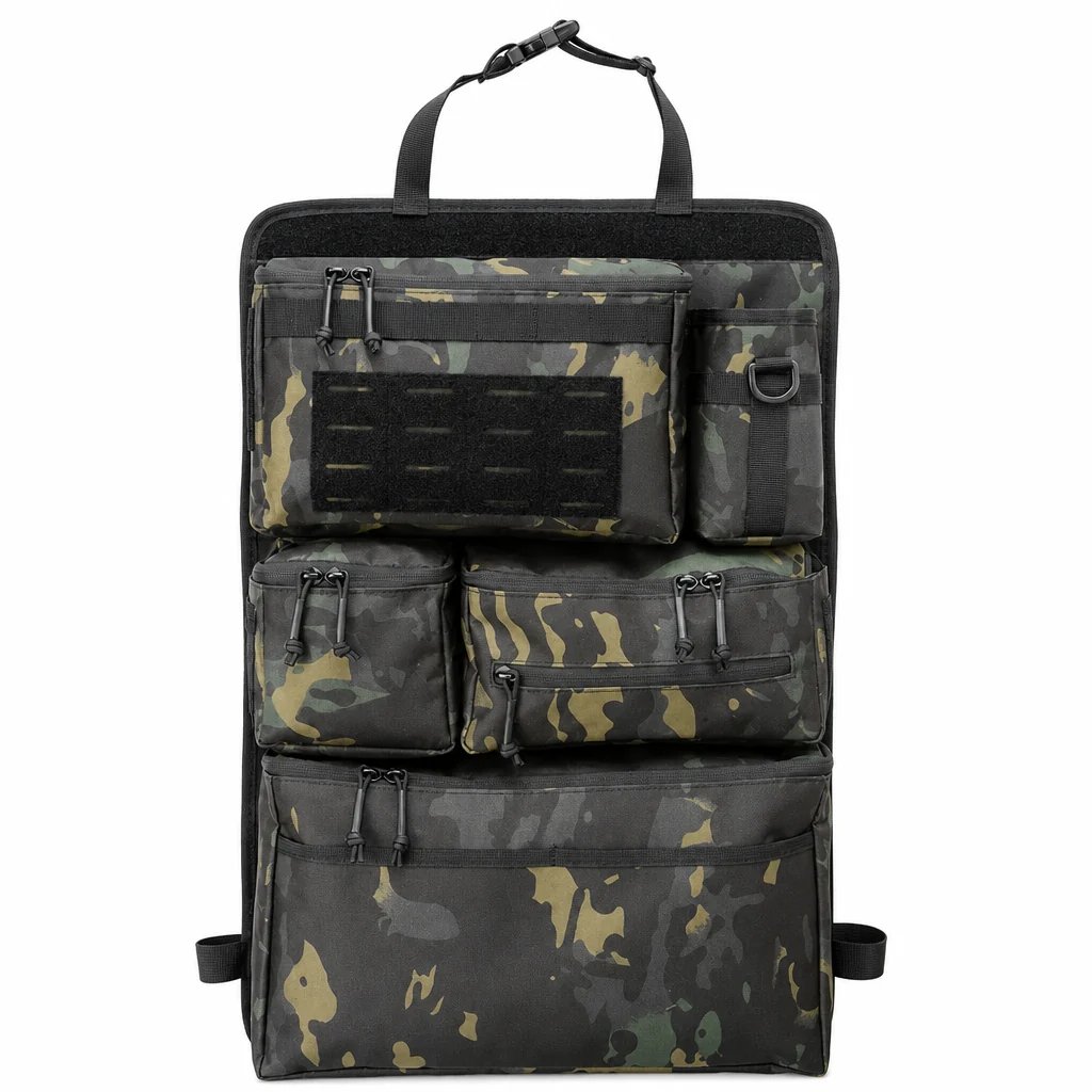 🎉🚗 Tactical Car Backseat Organizer: Heavy-Duty Nylon, Webbed Loops, Buckled Straps, Universal Fit