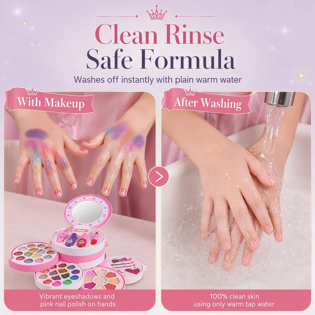 🎉49% OFF !! ⏰ Washable Princess Makeup Set – Non‐irritating, trays & portable case 🎀